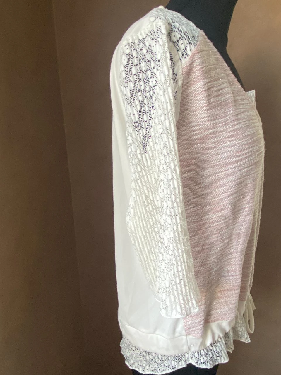 Blusa de doble tejido rosa pálido & blanco BRÉAL T38 – Encaje – photo 9